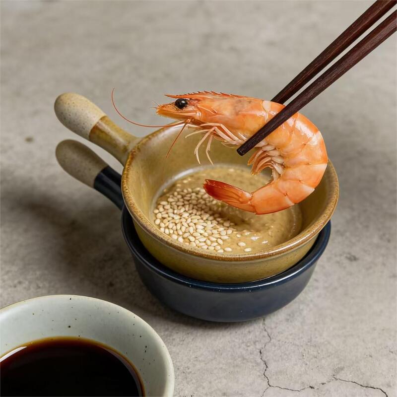 Rustic Ceramic Handle Dish, Japanese-Style Dipping Sauce Dish, Small Handheld Sauce Bowl, Soy Sauce, Wasabi, Vinegar Dish, Small Dish for Homestay Tea Snacks