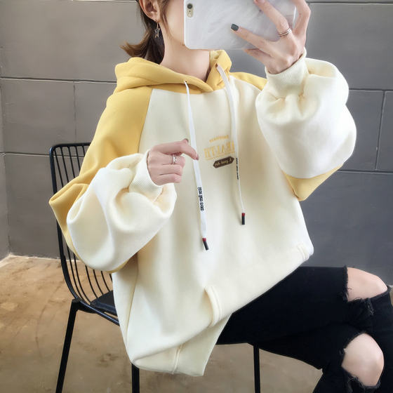 Hooded sweater women's autumn and winter Korean version loose ins all-match Harajuku bf lazy wind student plus velvet thickened jacket tide