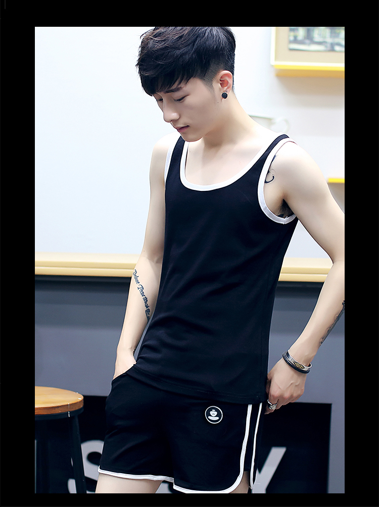 Vest vest nam xu hướng mùa hè Đàn ông và phụ nữ Hàn Quốc quần short thể thao giản dị một bộ vest nam mùa hè không tay - Lót áo 3 lỗ