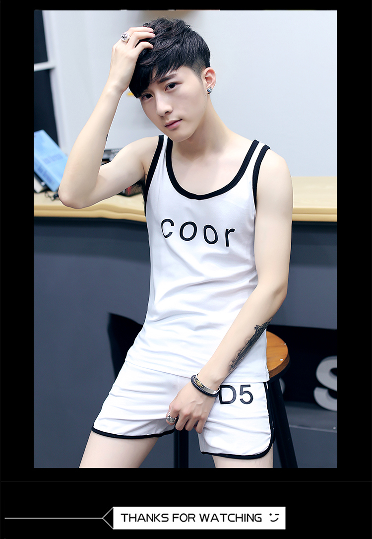 Vest vest nam xu hướng mùa hè Đàn ông và phụ nữ Hàn Quốc quần short thể thao giản dị một bộ vest nam mùa hè không tay - Lót áo 3 lỗ