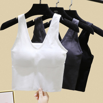 V-neck knitted camisole vest womens summer interior wear tide 2021 New with chest pad base shirt bra top