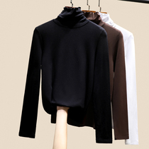High collar wooden ear edge velvet plus velvet padded base shirt female autumn winter style inside 2020 New pile collar top