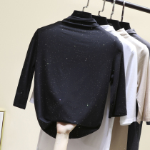 Half high neck T-shirt women short sleeve sequins base shirt Half sleeve autumn and winter 2020 new modal mid sleeve top