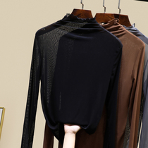 Semi-high collar net gauze careful machine base shirt female interior Summer 2020 new spring and autumn Joker long sleeve T-shirt top