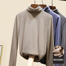 High collar fleece plus velvet thickened base shirt Women autumn and winter joker inside with foreign air long sleeve t-shirt pile collar top