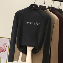 Semi-high collar de velvet plus velvet thickened base shirt Women in autumn and winter wear 2020 new polished long sleeve t-shirt shirt