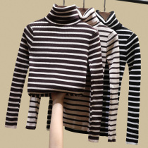 Striped high neck knitted base shirt womens long sleeves autumn and winter foreign style inner set 2020 new polished slim sweater top