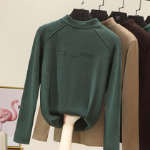 Semi-high collar de velvet plus velvet base shirt female Spring and Autumn New 2021 New polished T-shirt T-shirt long sleeve Joker top