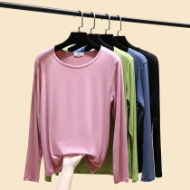 Modal base shirt womens summer mask long sleeve T-shirt 2021 new spring and autumn thin solid color round neck top