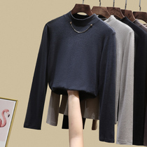 Semi-high collar polished velvet plus velvet base shirt womens autumn and winter joker inside with foreign atmosphere 2020 new long sleeve thick top