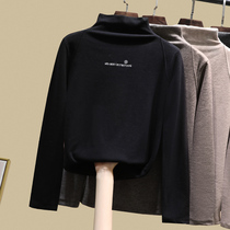 Semi-high collar double-sided velvet plus velvet thickened base shirt Women in autumn and winter with letters foreign Style 2020 new velvet top