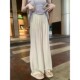 Anli ຜ່ອນຄາຍໂຄງສ້າງ elastic waist pants ຂາກ້ວາງ