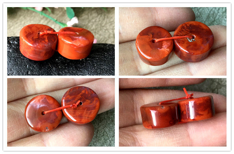 DIY аксессуары 四川九口料南红玛瑙柿子红火焰纹算盘珠隔珠车轮珠diy配件