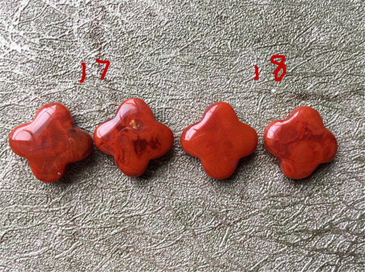 DIY аксессуары 南红玛瑙柿子红火焰纹  天然川料  半孔四叶草耳环耳针413