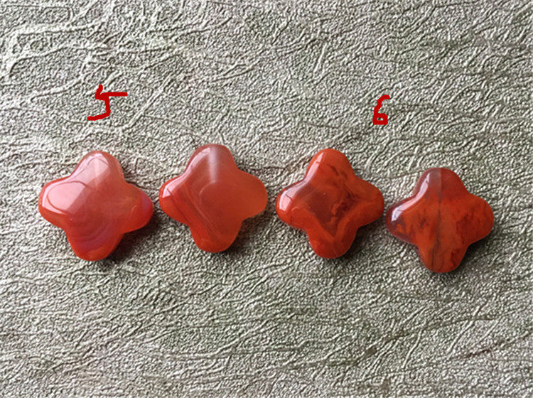 DIY аксессуары 南红玛瑙柿子红火焰纹  天然川料  半孔四叶草耳环耳针413
