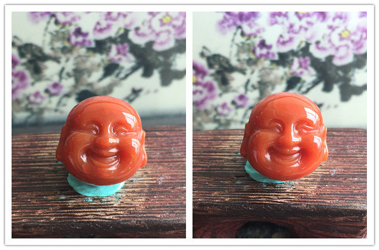 DIY аксессуары 天然南红玛瑙双面笑佛背云 柿子红火焰纹弥勒佛雕刻项坠挂件247