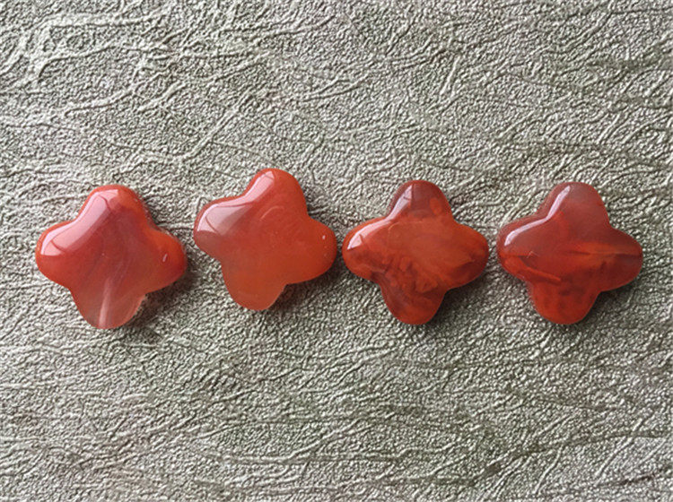 DIY аксессуары 南红玛瑙柿子红火焰纹  天然川料  半孔四叶草耳环耳针413