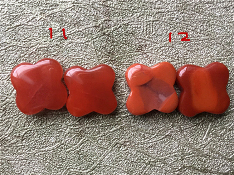 DIY аксессуары 南红玛瑙柿子红火焰纹  天然川料  半孔四叶草耳环耳针413