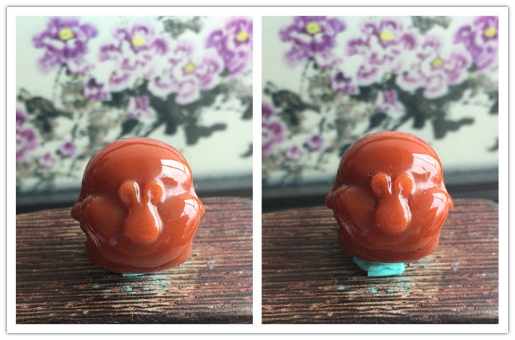 DIY аксессуары 天然南红玛瑙双面笑佛背云 柿子红火焰纹弥勒佛雕刻项坠挂件247