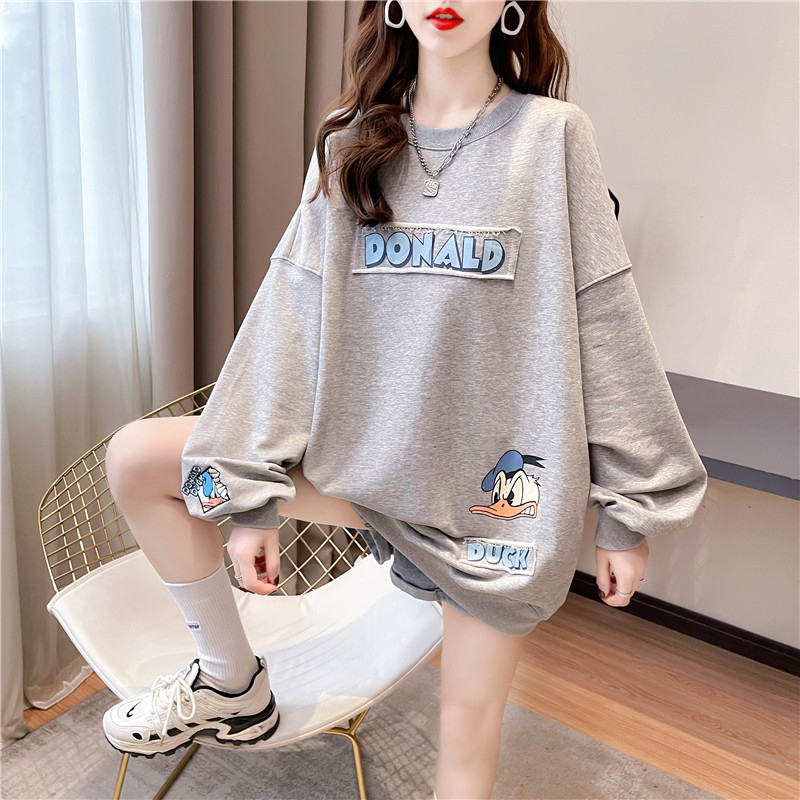 Super Popular Ins2026 Spring and Autumn New Long-Sleeved T-Shirt for Women, Outerwear, Loose Fit, Large Size, Cartoon Patch Sweatshirt, Trendy