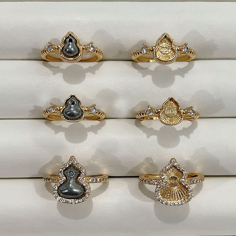 Handmade DIY copper gold-plated ring bottom embryo Song brocade gourd open ring intangible cultural heritage enamel dot emerald conch mother-of-pearl empty holder