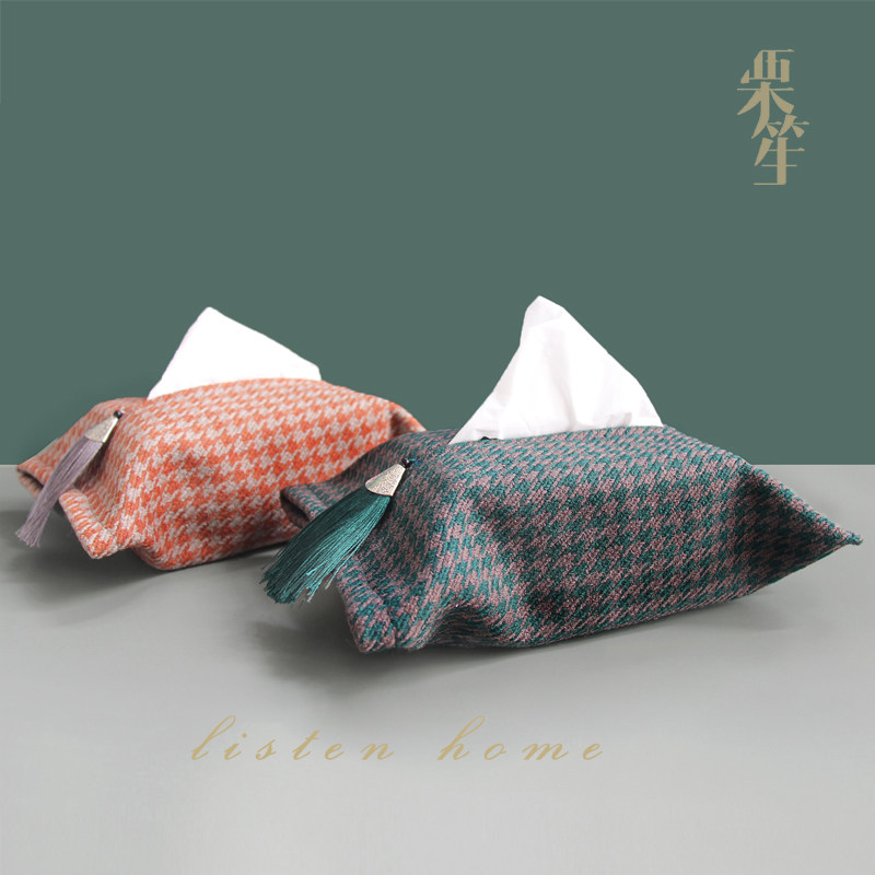 Nordic ins Chidori grid cotton linen paper towel set Living room dining table draw paper set Fabric napkin box