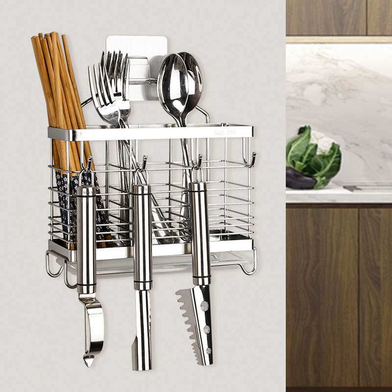 Elias chopsticks barrel Hanging kitchen rack No punching chopsticks cage with hook 304 stainless steel leaching