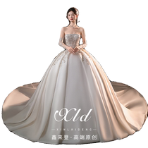 Xinghui wedding dress 2024 new bridal satin tube top high-end French retro main yarn heavy industry large tail