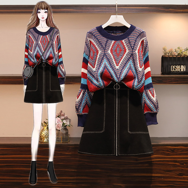 Micro Fat Sister Big Size Girl Dress With Slim Ocean Pie 2022 New Tide Spring Early Autumn Winter Net Red Cover Two-piece Suit Dress