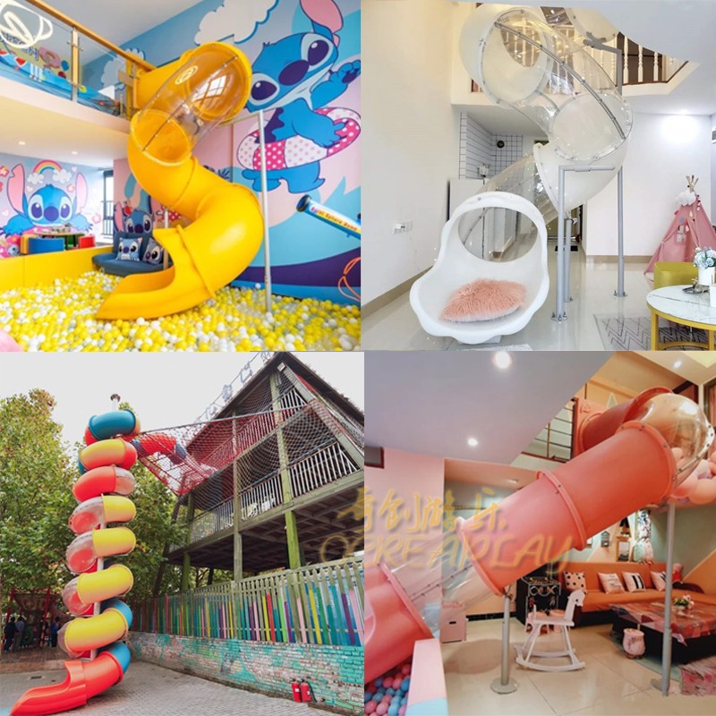 Large Plastic Slide Ladder Kindergarten Cylinder Slide Bucket Early Education Center Folk Scenic Area Spiral Plastic Transparent Slide Road