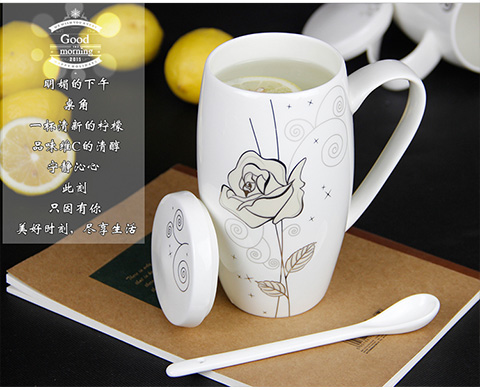 Xương chính hãng Trung Quốc kích thước lớn cốc gốm công suất lớn cốc có nắp muỗng sáng tạo thắt lưng trống ly cà phê sữa - Tách bình giữ nhiệt lock and lock 500ml