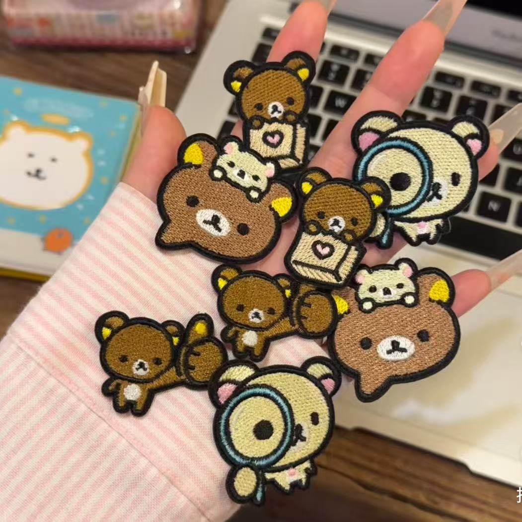 かわいいリラックマの刺繍パッチ、DIY装飾キャンバス衣類パッチ、自己粘着式、縫い目なし、跡が残らないパッチ補修。