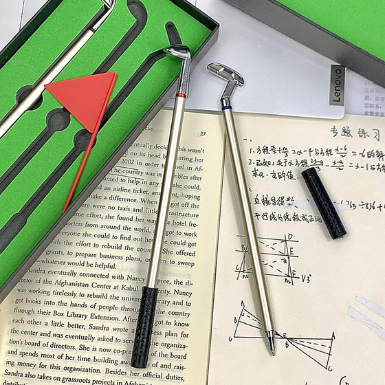 新高尔夫迷你球场圆珠笔礼盒套装创意球杆圆珠笔迷你逼真训练场景