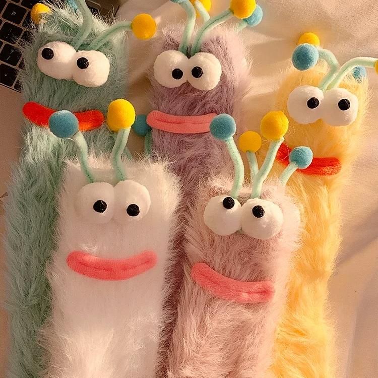 Cute Plush Socks for Women in Autumn and Winter, Funny Couple Thickeneded Mid-Calf Socks, Home Floor Socks, Coral Velvet Sleep Socks