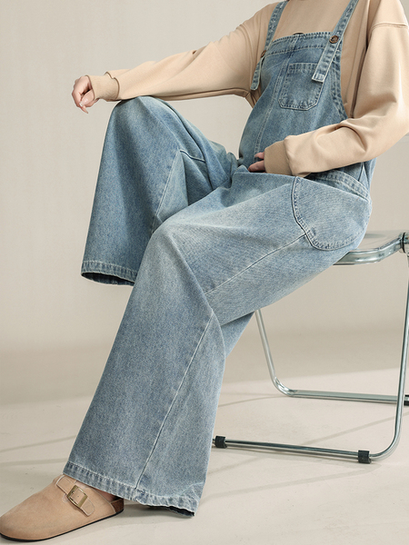 Maternity Denim Overalls That Don'T Squeeze the Belly, Loose-Fitting Plus-Size Pants for Autumn, Age-Reducing Wide-Leg Pants for Pregnant Women, Fall Wear — 4