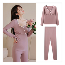 Maternity autumn clothes and long pants set spring and autumn pure cotton nursing clothes tops postpartum confinement clothes warm no-wear underwear pajamas