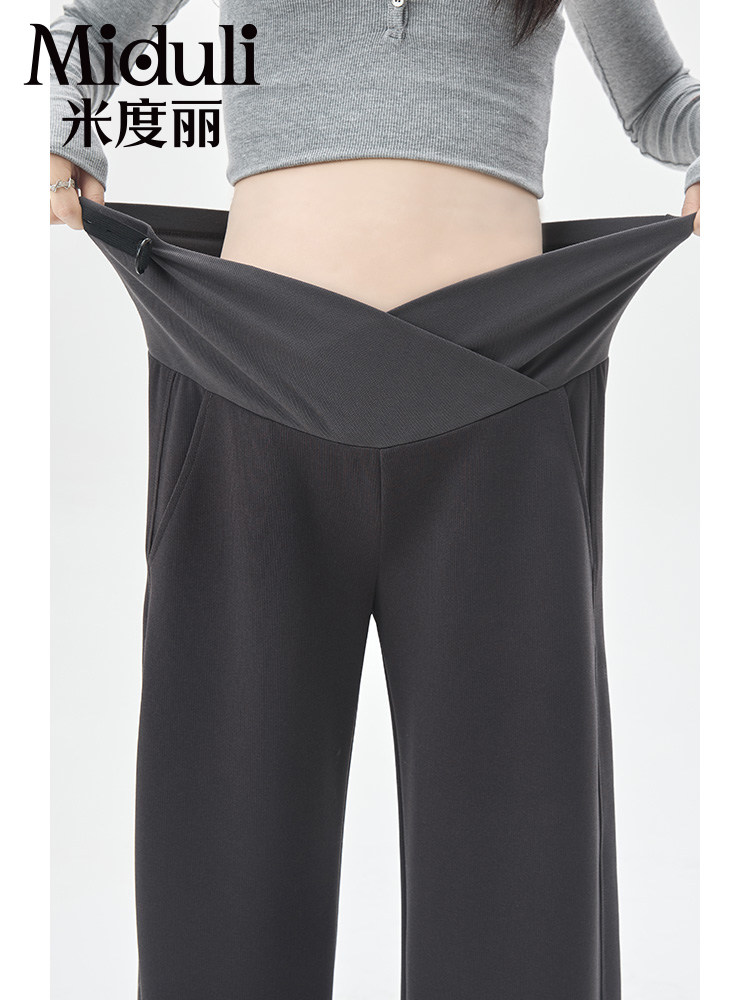 Maternity Pants for Winter, Low-Waisted Casual Banana Pants, Autumn and Winter Fleece-Lined Thickened Wide-Leg Straight Pants for Petite Women