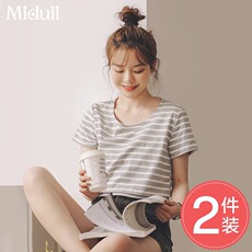 Одежда для отдыха 哺乳衣外出辣妈款条纹孕妇上衣夏季短袖打底衫女春秋产后喂奶t恤