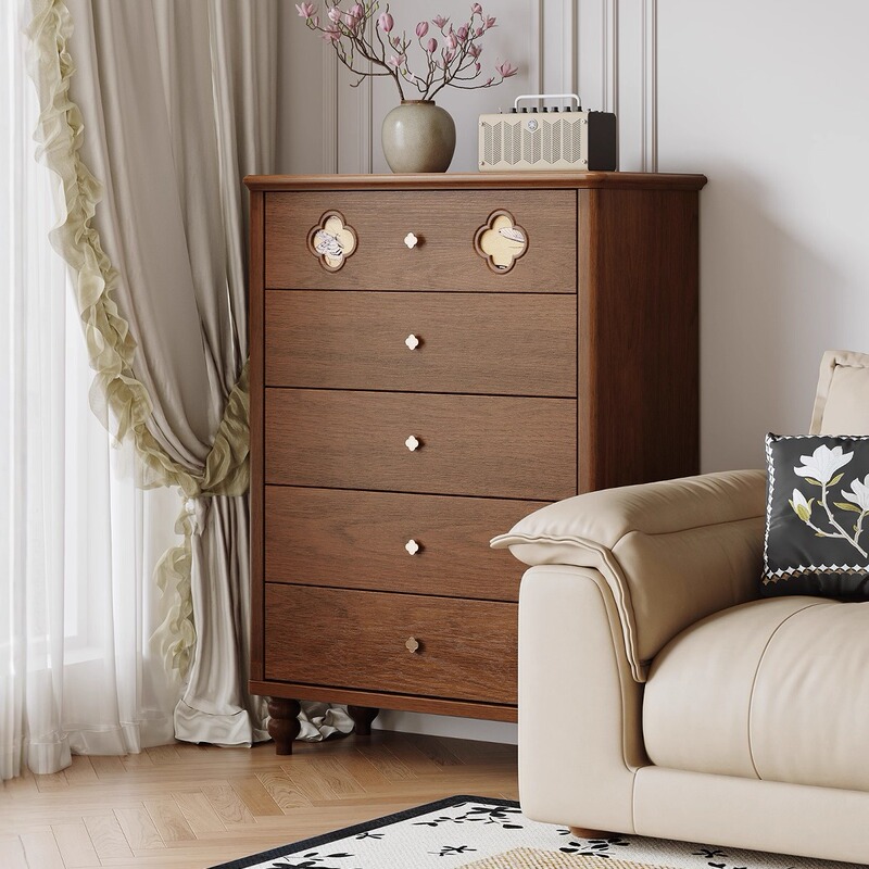 Chest of Drawers 2026 New Model Solid Wood Storage Cabinet Living Room Low Cabinet Bedroom Bedside Storage Cabinet Particularly Beautiful Chest of Drawers