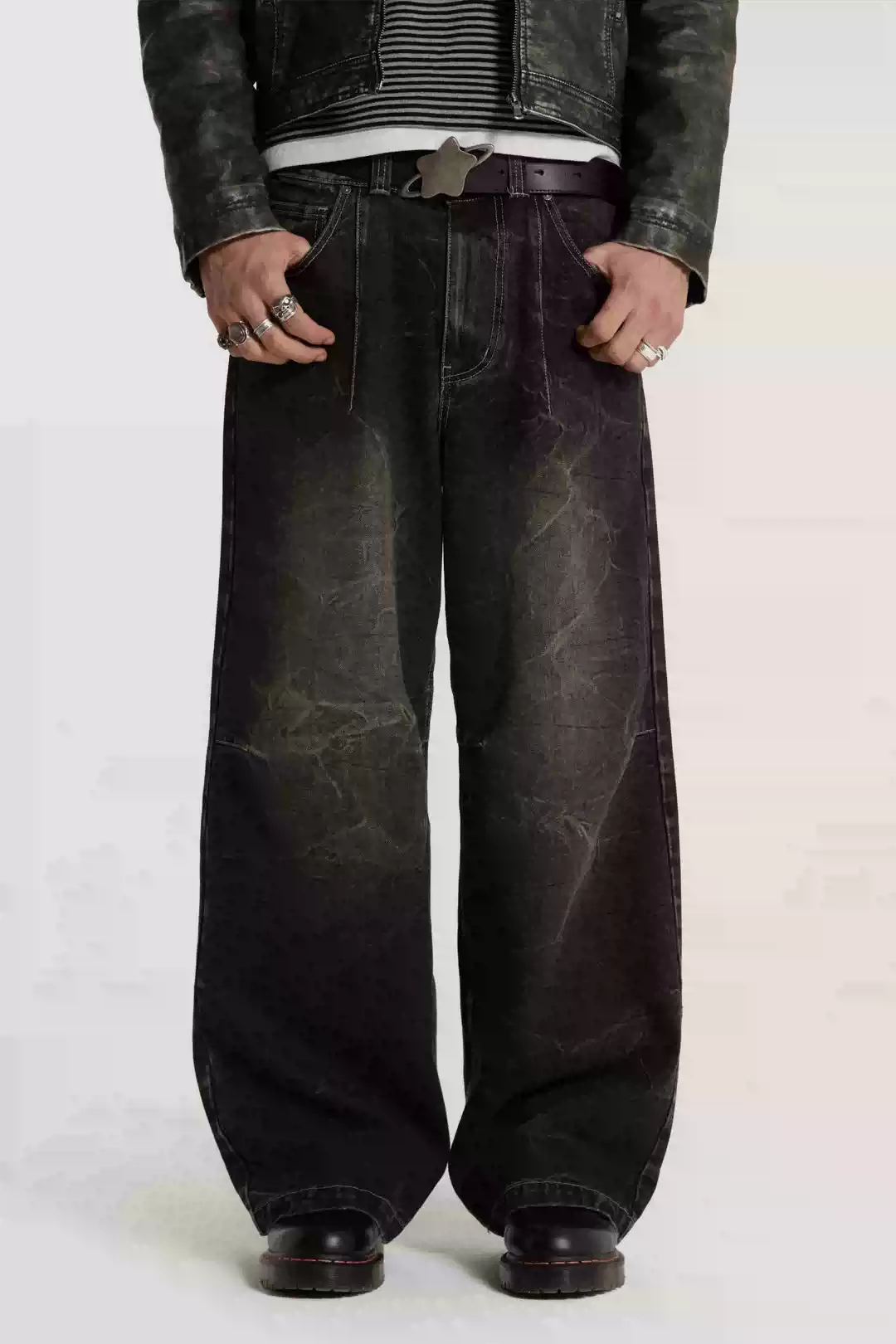 现货Jaded London Washed Black Razor Jeans美式复古褶皱牛仔裤-淘宝
