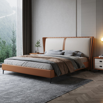 Italian Style Light Luxury Real Leather Bed Modern Minimalist double bed 1 8 m large bed Soft bunk bed extremely simple net red main sleeper wedding bed