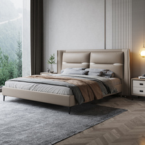 Italian Style Light Luxury Real Leather Bed Modern Minimalist double bed 1 8 m large bed Soft bunk beds Pole Jane 1 5 m Master bedroom Wedding bed