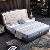 Real Leather Bed Modern Minimalist Leather Art Bed Light Lavish Soft Bed Master Bedroom 1 8 m Mesh Red Double Soft Bag Wedding Bed