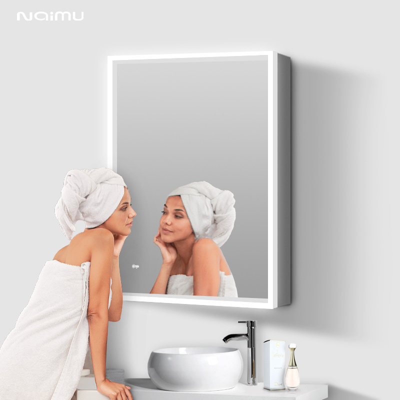 Bathroom mirror cabinet led intelligent anti-fog mirror cabinet bathroom mirror storage integrated cabinet wall-mounted space aluminum mirror box