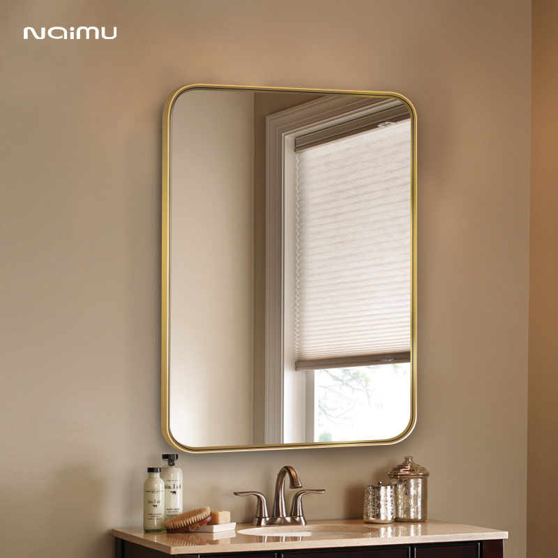 Golden border round corner dressing room toilet mirror wall hanging Nordic simple bathroom mirror bathroom toilet makeup mirror