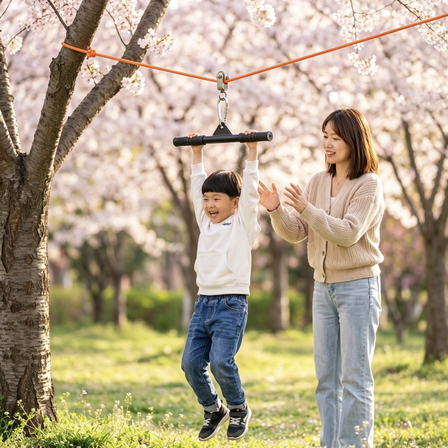 子供用ジップラインとジップラインセット、屋内・屋外用具、ロープ、滑車、体力トレーニング用スポーツ用品、親子スポーツ用品。