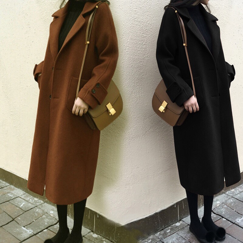2020 new autumn and winter fried street temperament lady popular wool coat female long version student black coat female