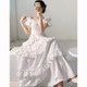 2022 summer French one-word collar off-the-shoulder wooden ears tube top dress fairy seaside holiday long skirt dress