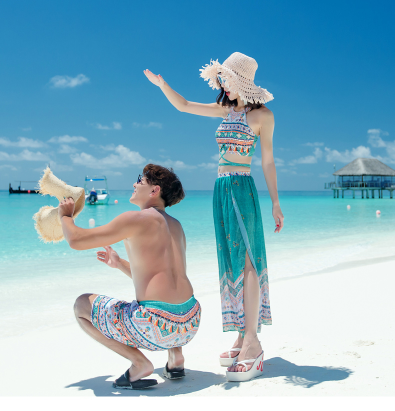 Đồ bơi đôi nữ 2018 bikini mới ba mảnh thời trang gợi cảm ngày lễ quần nam đi biển quần bơi - Vài đồ bơi đồ biển cặp	