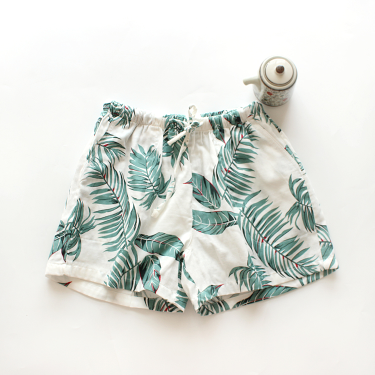 Mùa hè mới thời trang cotton đôi gạc phụ nữ nhà quần short cotton nhà cao eo đồ ngủ lỏng thoáng khí quần đùi nam